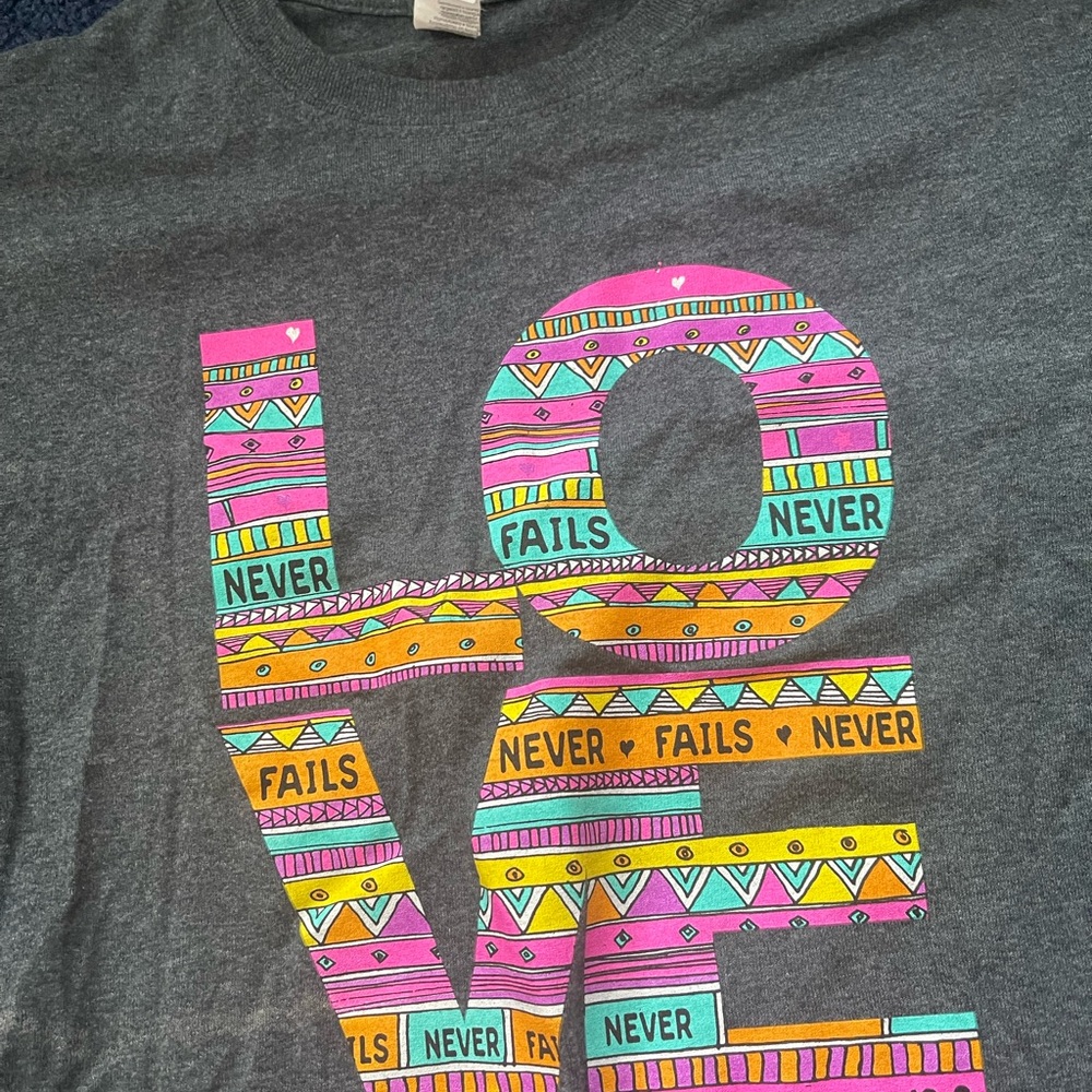 Gray T-Shirt with Colorful Love Graphic - Picture 2 of 5